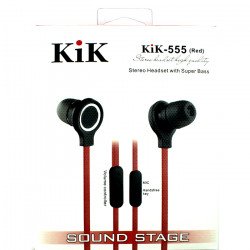 KIK 555 Stereo Earphone Headset with Mic and Volume Control (555 Red)